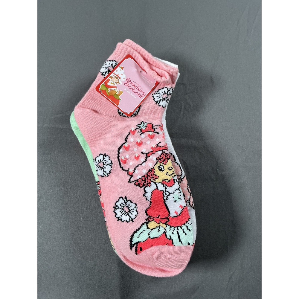 Strawberry Shortcake Womens Ankle Socks 5 Pair Pink Red Green Size 4-10 AD0164